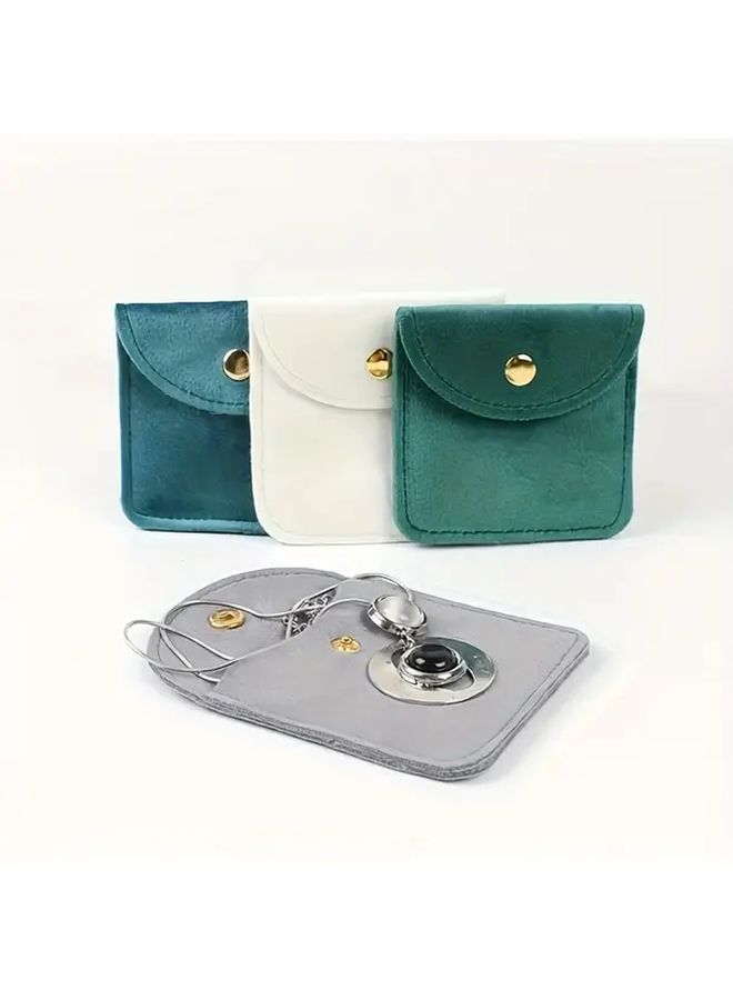 Red Plush 7x7cm Jewelry Gift Bags with Flip Top Button Closure Travel Organizer Pouch - Image 3