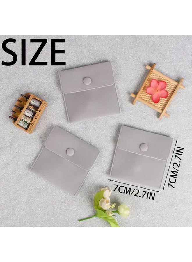 Red Plush 7x7cm Jewelry Gift Bags with Flip Top Button Closure Travel Organizer Pouch - Image 4
