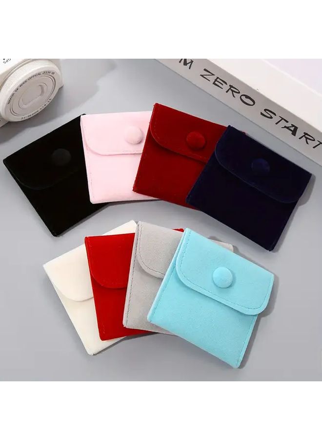 Red Plush 7x7cm Jewelry Gift Bags with Flip Top Button Closure Travel Organizer Pouch - Image 1