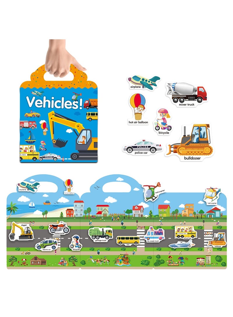 general Reusable Activity Sticker Learning Toys for Kids, Early Education Book Puzzle(Vehicles) - Image 2