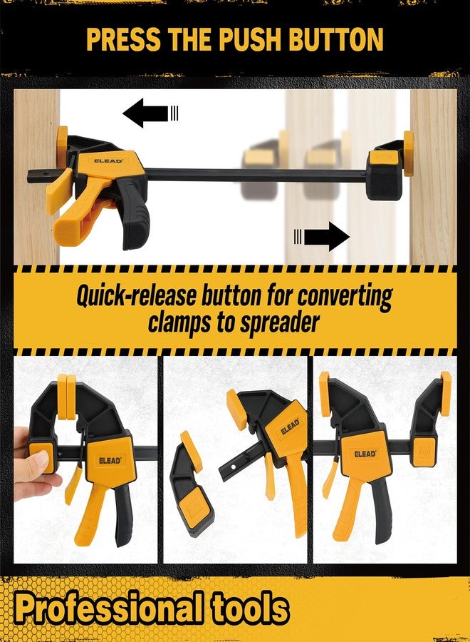 ELEAD مشابك قضبان من 8 قطع لأعمال النجارة - 4 مشابك قضبان مقاس 12 بوصة بحد أقصى للحمل 150 رطل، 4 مشابك زنبركية معدنية شديدة التحمل، مشغلات سريعة الفك - Image 4