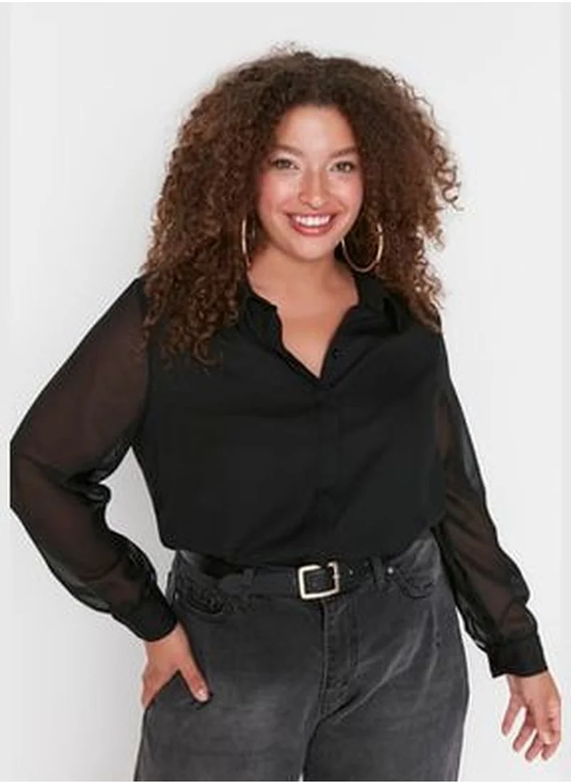 trendyol Chiffon Woven Shirt With Long Sleeves In Black TBBAW23AX00004