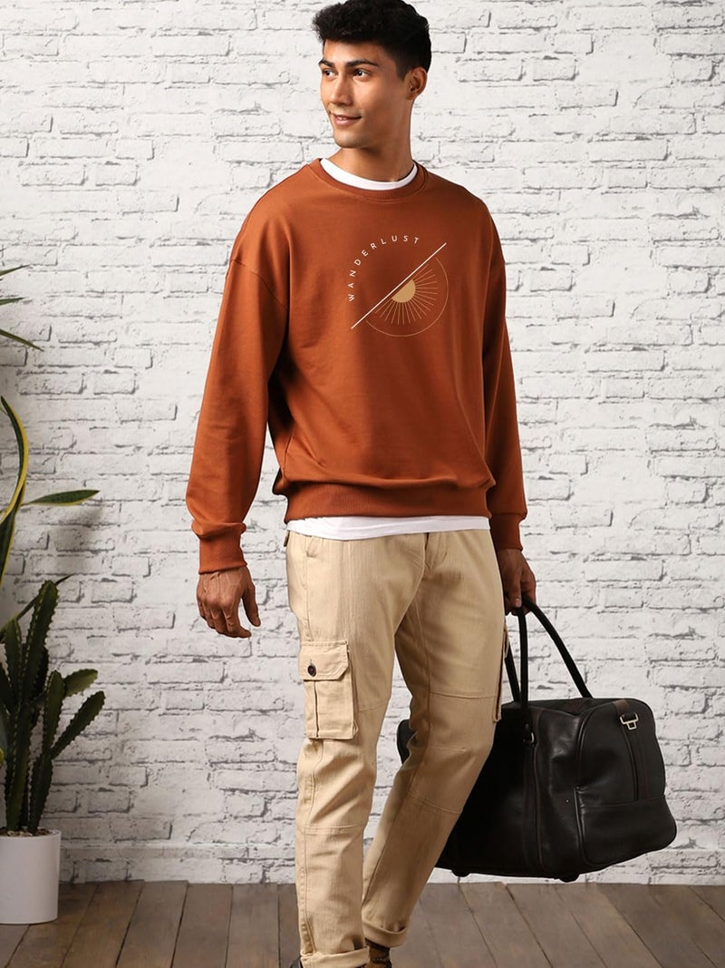 NOBERO Men's Polycotton Crew Neck Regular Fit Sweatshirt (1M-TWRS-C0483-MO_Mocha Bisque_Large - Image 2