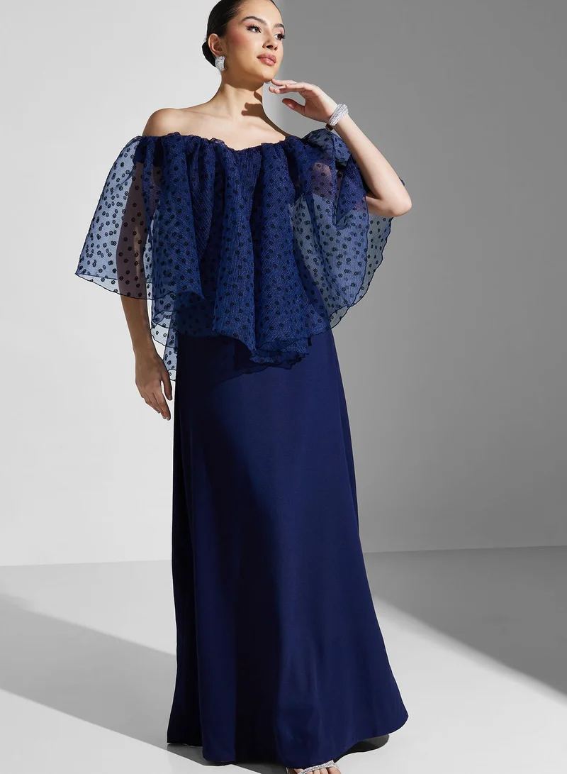 Namshi X Hadia Ghaleb Hadia Ghaleb Off Shoulder Gown With Asymmetrical Layer