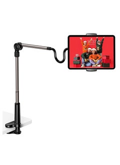 Excefore Tablet & Phone Stand Holder, Gooseneck Cell Phone Bed Holder with 360°Adjustable Clip Wireless Remote, Flexible Tablet Mount clamp for Desk, Compatible with iPhone/iPad/Tablet, Black  - Image 1
