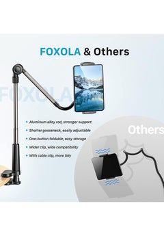 Excefore Tablet & Phone Stand Holder, Gooseneck Cell Phone Bed Holder with 360°Adjustable Clip Wireless Remote, Flexible Tablet Mount clamp for Desk, Compatible with iPhone/iPad/Tablet, Black  - Image 3