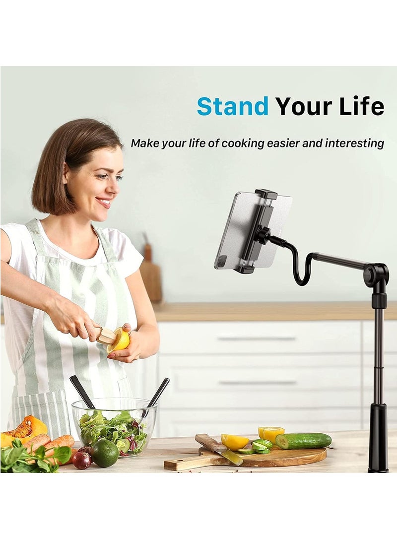 Tablet & Phone Stand Holder, Gooseneck Cell Phone Bed Holder with 360°Adjustable Clip Wireless Remote, Flexible Tablet Mount clamp for Desk, Compatible with iPhone/iPad/Tablet, Black