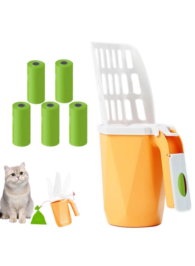 Zarra Traders Cat Litter Scoop with Bag Holder, Integrated Cat Litter Shovel with Waste Can & Refill 75pcs Litter Bags, Portable Detachable Deep Kitty Litter Scooper Cat Litter Sifter Poop Sifting Tool - Image 1