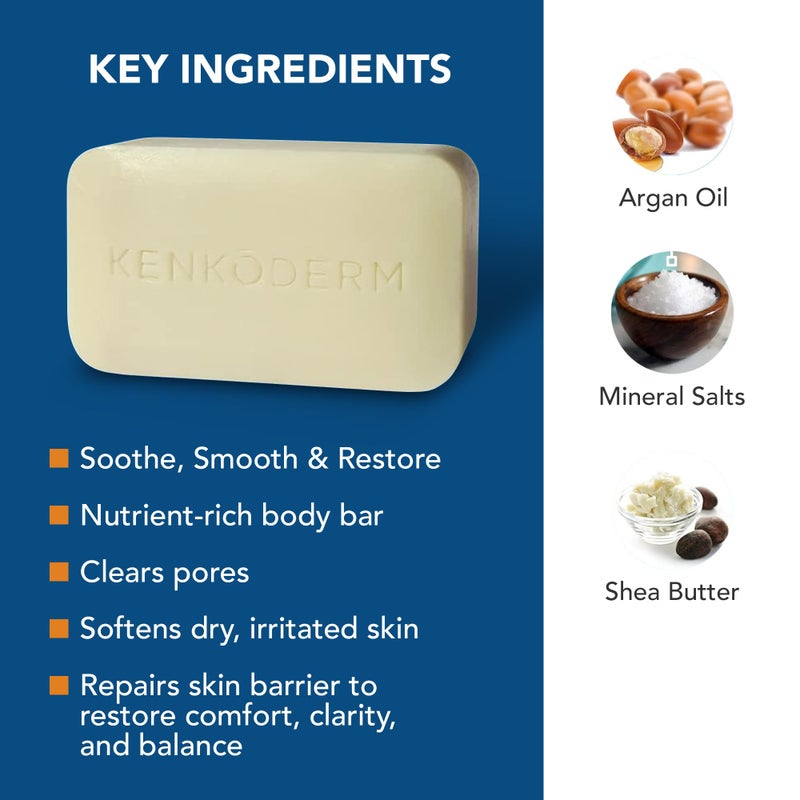 Kenkoderm Psoriasis Dead Sea Mineral Salt Soap with Argan Oil & Salicylic Acid, Natural Exfoliating Body & Face Cleanser for Sensitive Skin, Color & Fragrance Free, 4.25 Ounce, Pack of 4 Bars - Image 3