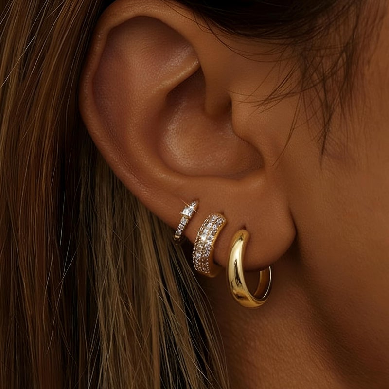 Shall Shell 8 Pairs Small Gold Huggie Hoop Earrings Set for Women, 14K Gold Plated Hypoallergenic Lightweight Earring Stacks, CZ Cartilage Jewelry Gift - Image 2