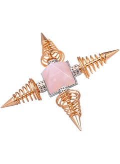 mookaitedecor mookaitedecor Rose Quartz Pyramid Healing Crystal Stone Energy Generator with 4 Spiral Copper Points for Reiki Balancing Meditation, Rose Gold Plated 