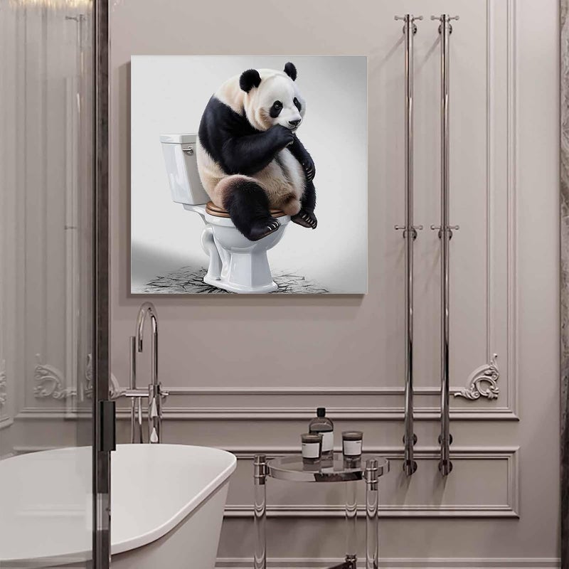 Custom Bed USA Canvas Wall Art Animal Picture Prints, 20x20 inch Oil Painting Artwork Wood Gallery and Framed for Bathroom Wall Decor, Panda Sitting on The Toilet Meditating - Image 5