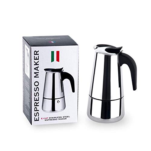 Saiyam Stainless Steel Espresso Maker Stovetop Coffee Percolator Italian Coffee Maker Moka Pot (4 Cup - 200 ml, Silver) - Image 1