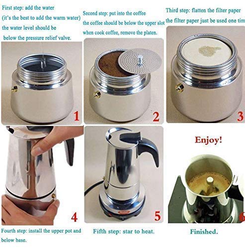 Saiyam Stainless Steel Espresso Maker Stovetop Coffee Percolator Italian Coffee Maker Moka Pot (4 Cup - 200 ml, Silver) - Image 4