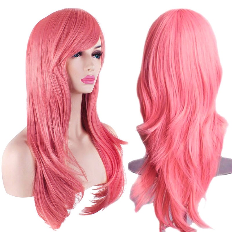 Akstore 28 inch Fashion Wigs Long Wavy Curly Hair Cosplay Wig Grey Pink