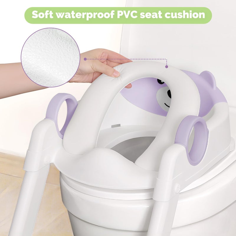 COOSEYA Toilet Seat, Potty Training Seat for Toddler, Upgraded 2-in-1 Potty Toilet Training for Boys and Girls,Waterproof Cushioned Mat with Non-slip Step Stool(Purple) - Image 4