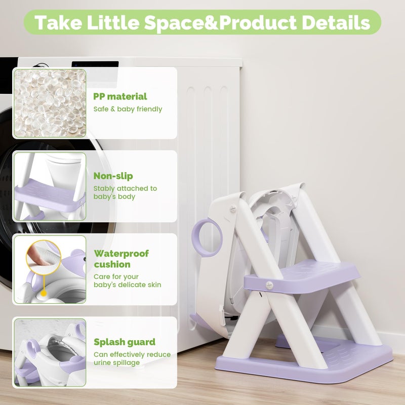 COOSEYA Toilet Seat, Potty Training Seat for Toddler, Upgraded 2-in-1 Potty Toilet Training for Boys and Girls,Waterproof Cushioned Mat with Non-slip Step Stool(Purple) - Image 2