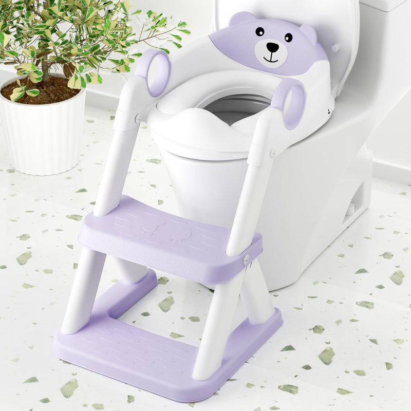 COOSEYA Toilet Seat, Potty Training Seat for Toddler, Upgraded 2-in-1 Potty Toilet Training for Boys and Girls,Waterproof Cushioned Mat with Non-slip Step Stool(Purple) - Image 1