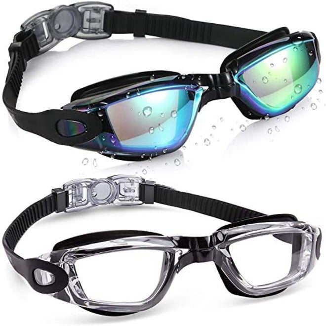 Ke Nai Da Adult Swimming Goggles Set with Electroplated Lens, Silicone Cap, Waterproof Phone Pouch, Nose Clip & Ear Plugs - 5 Piece Kit - Image 1