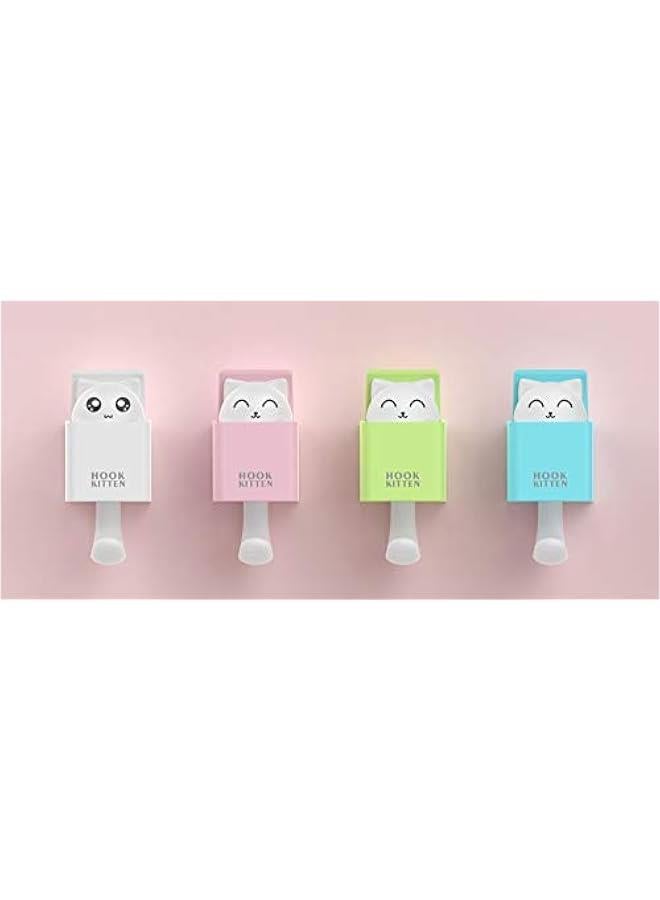 Cute Peek-A-Boo Hooks, Self Adhesive, Pop up Cat Bear Animal Decorative for Kids Boys Girls, for Key Coat Robe Towel, 4 Pack (Cats)  - Image 1