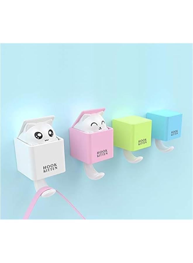 Cute Peek-A-Boo Hooks, Self Adhesive, Pop up Cat Bear Animal Decorative for Kids Boys Girls, for Key Coat Robe Towel, 4 Pack (Cats)  - Image 2