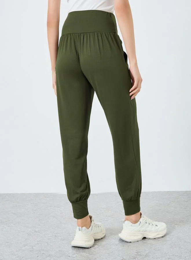 Take Two Solid Elastic Waist Pocket Detail Pants