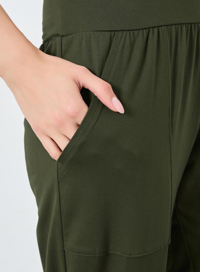 Take Two Solid Elastic Waist Pocket Detail Pants - Image 3
