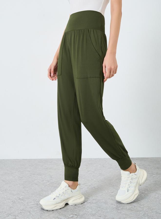 Take Two Solid Elastic Waist Pocket Detail Pants - Image 2