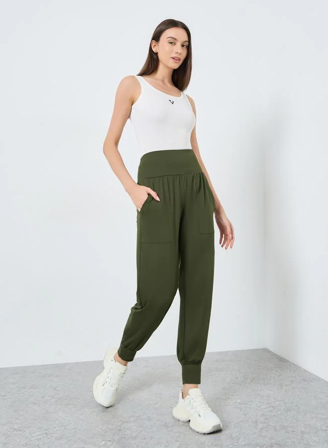 Take Two Take Two Solid Elastic Waist Pocket Detail Pants