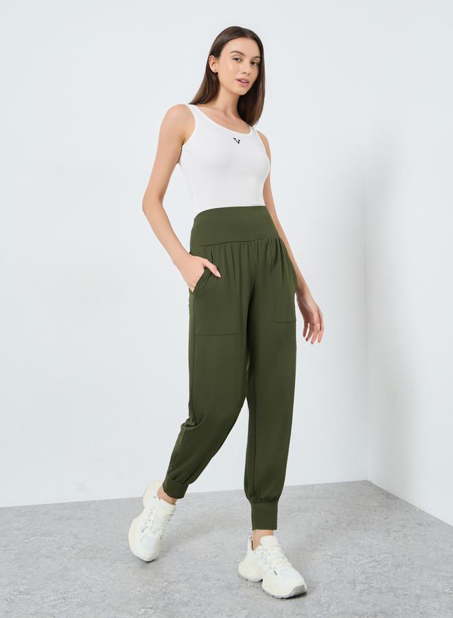 Take Two Solid Elastic Waist Pocket Detail Pants - Image 1