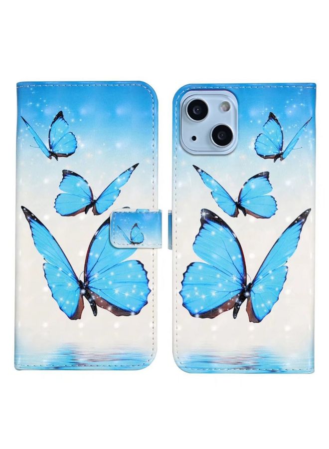 BGM Case Cover For iPhone 15 Oil Embossed 3D Drawing Leather Phone Case 3 Butterflies