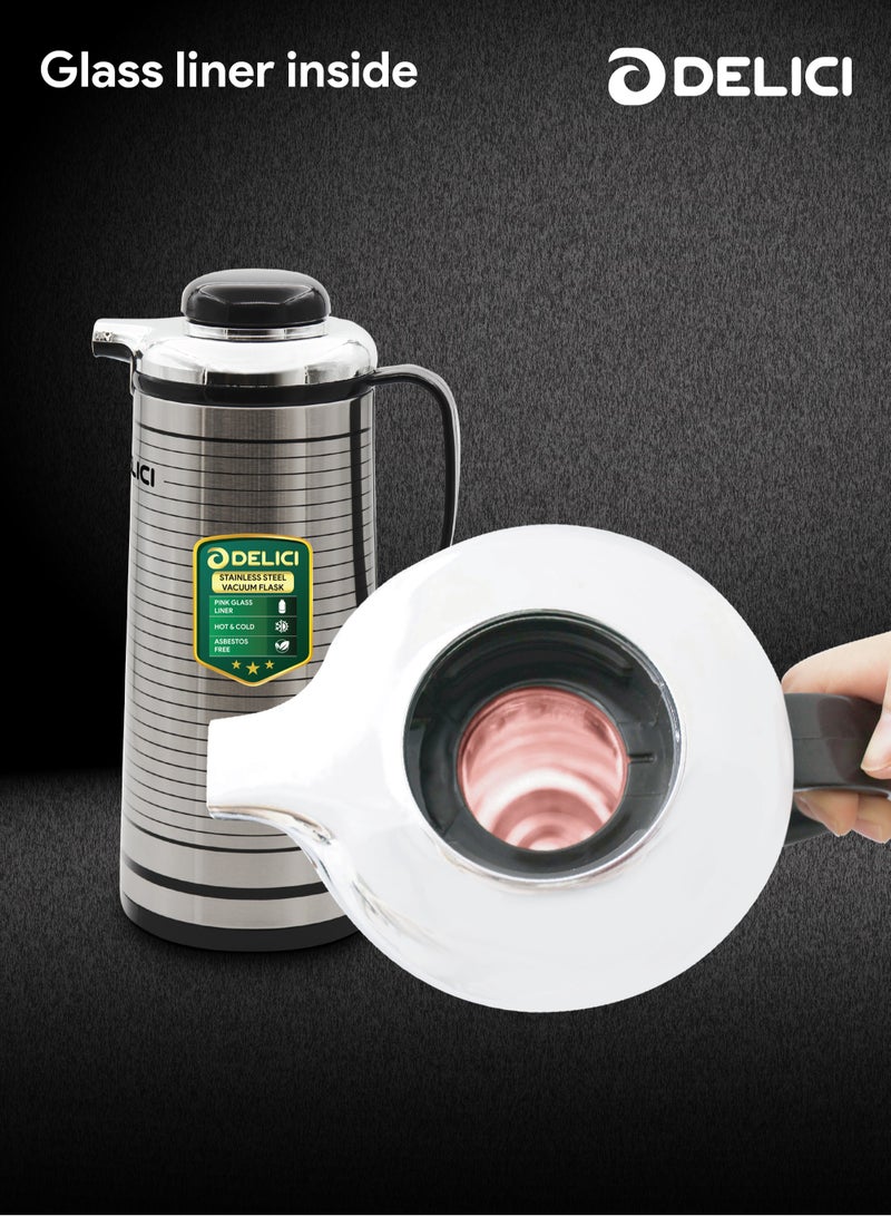 DELICI زجاجة فراغية مع بطانة زجاجية (DGFK 1300)، سعة 1.3 لتر، عزل فراغي للحفاظ على الحرارة أو البرودة لساعات، جسم من الفولاذ المقاوم للصدأ، خفيفة وغير قابلة للكسر - Image 5