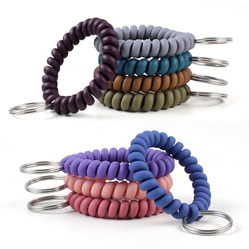 Oligei 9 Colors Wrist Keychain, Key Chain Wristlet Retractable Spiral Coil, Key Wristlet Wrist Strap Coil Key Chain, Spiral Key Ring Bracelet for Sauna, Outdoor, Sports - Image 1
