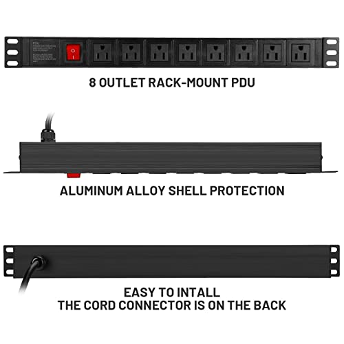 BTU Power Strip Surge Protector Rack-Mount PDU, 8 Right Angle Outlets Wide-Spaced, Mountable Power Strip Heavy Duty for Server Racks, Commercial, 300J,ETL (Black 6FT) - Image 2