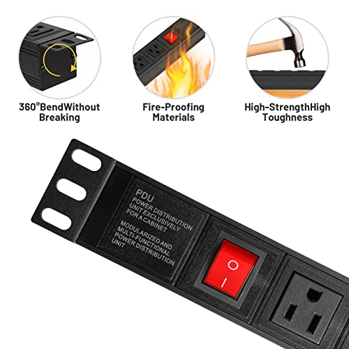 BTU Power Strip Surge Protector Rack-Mount PDU, 8 Right Angle Outlets Wide-Spaced, Mountable Power Strip Heavy Duty for Server Racks, Commercial, 300J,ETL (Black 6FT) - Image 4
