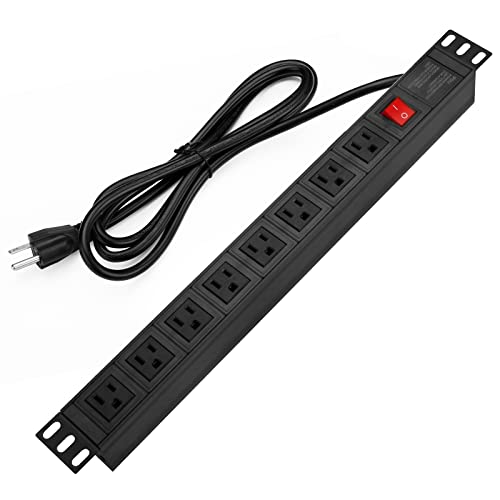 BTU Power Strip Surge Protector Rack-Mount PDU, 8 Right Angle Outlets Wide-Spaced, Mountable Power Strip Heavy Duty for Server Racks, Commercial, 300J,ETL (Black 6FT) - Image 1