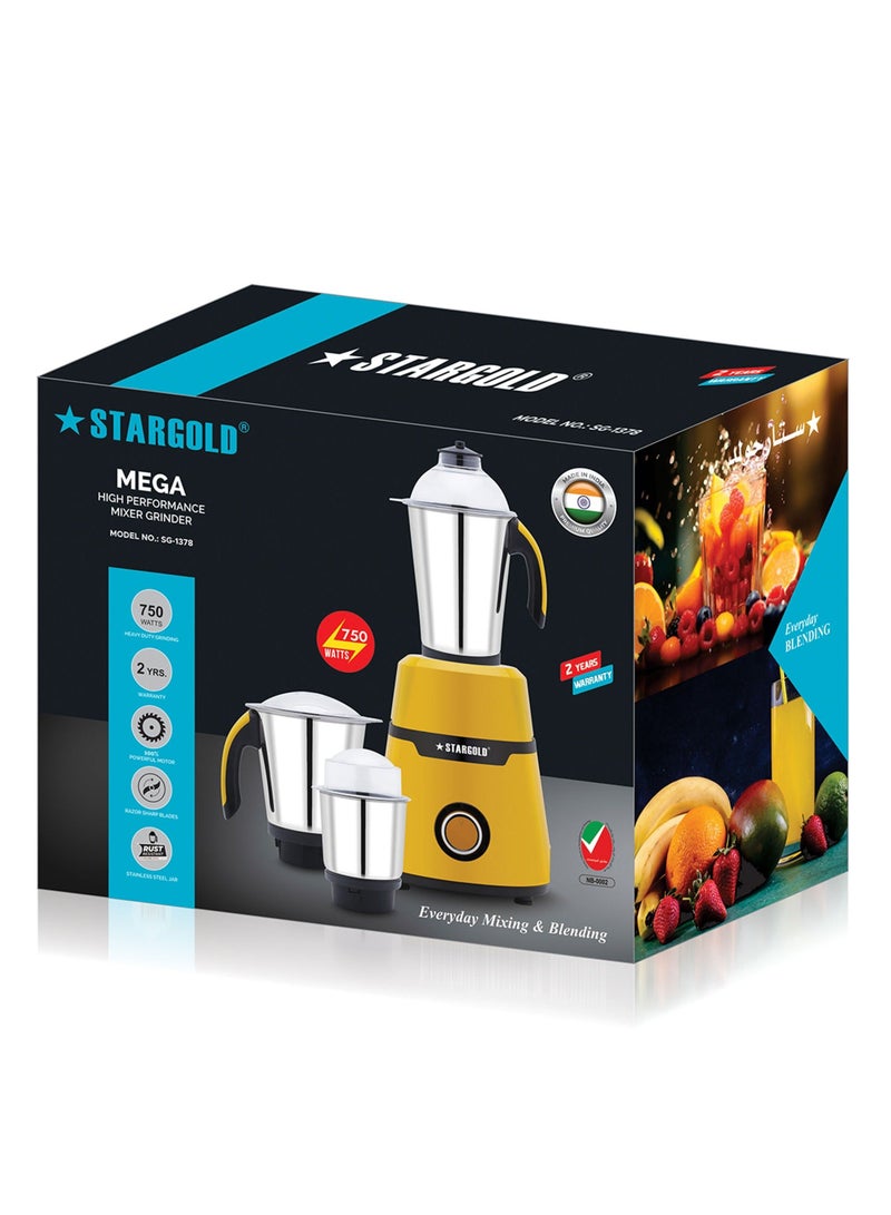 Stargold Mixer Grinder 750 Watts 3 In 1 High Performance Copper Motor With Razor Sharp Blade - Image 2