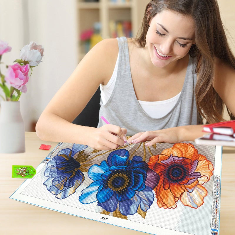 Jooz Large Diamond Art Kits For Adults - 5D Flowers Diamond Painting Kits For Adults  Diy Full Drill Large Flower Diamond Art Painting  Floral Gem Art Kits For Beginners For Wall Decor 27.5X15.7 Inch - Image 4