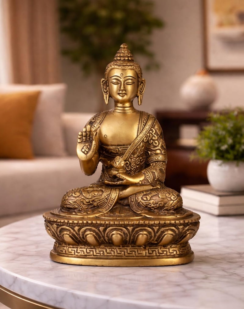 ARTVARKO Brass Buddha Statue Gautam Buddha Idol for Home Decor Vaastu Feng Shui Religious Gift 7 Inch, Pack of 1, - Image 1