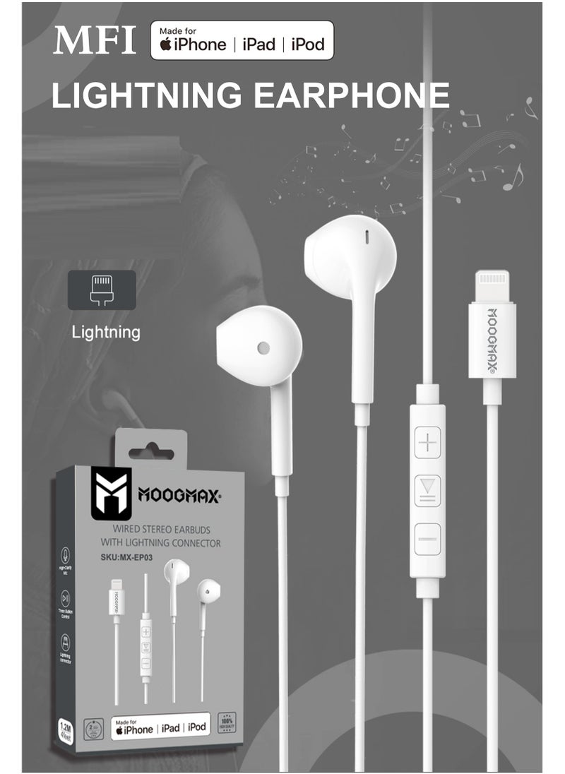 MOOGMAX - earphones for iPhone, certified earphones 1.2M with high quality microphone and iPhone connector (Lightning) suitable for iPhone (14/14Pro/14 Plus /14 Pro Max/13/13Pro/13Pro Max/12/12Pro/12pro Max/11/11Pro/11Pro Max) - Image 1