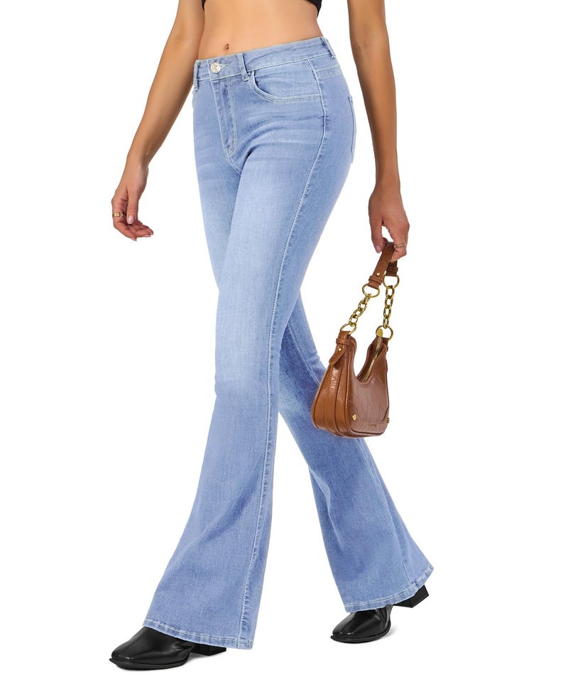 VIPONES Women's Flare Bell Bottom Jeans High Waisted Wide Leg Bootcut Light Blue Jeans Stretchy Denim Pants - Image 5