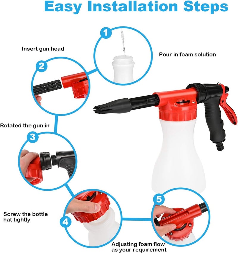 Juqiboom Car Foam Gun, - Adjustable Ratio Dial Car Snow Soap Gun Fit Low Water Pressure Universal Standard Garden Hose, Blaster Car Washer Sprayer for Home Garden Use - Image 3