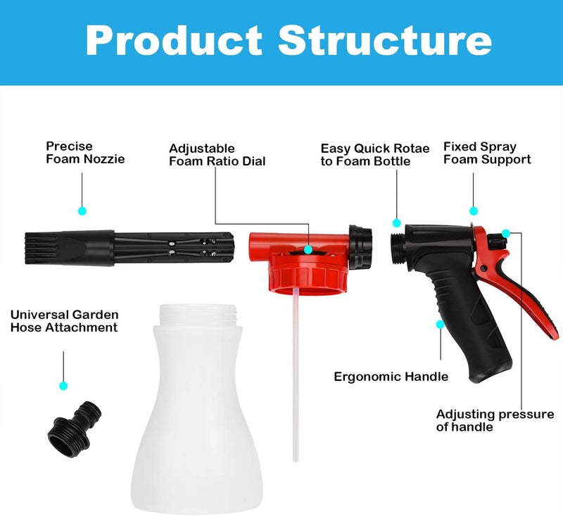 Juqiboom Car Foam Gun, - Adjustable Ratio Dial Car Snow Soap Gun Fit Low Water Pressure Universal Standard Garden Hose, Blaster Car Washer Sprayer for Home Garden Use - Image 2
