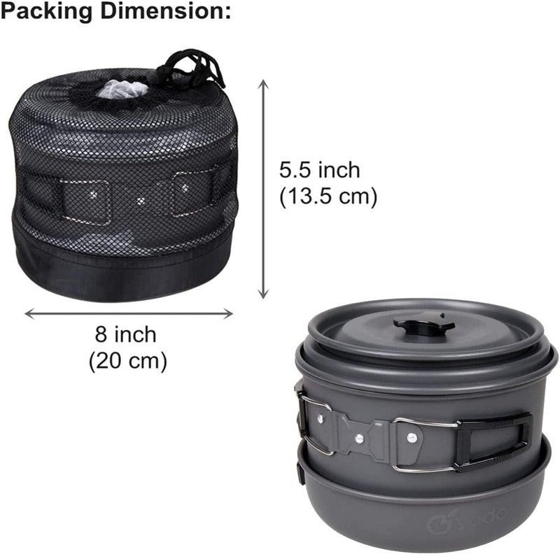 DPCR Camping Cooking Mess Kit with Spoon Set, Lightweight Hiking Portable Cookware Set with Mesh Bag, Nonstick Aluminum Cooking Kit, Pot Pan Kettle Backpacking Mess Kit with Bowls (4-5 Person) - Image 3