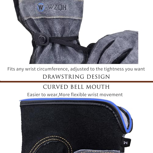 WZQH Leather Work Gloves for Men or Women. X-Large Glove for Gardening, Tig/Mig Welding, Construction, Chainsaw, Farm, Ranch, etc. Cowhide, Cotton Lined, Utility, Firm Grip, Durable. Grey-Black XL - Image 3