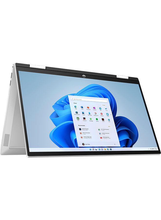HP #اثنان في واحد لابتوب بافيليون x360 قابل للتحويل بشاشة مقاس 15.6 بوصة، ومعالج كور i7/ وذاكرة رام سعة 16 جيجابايت/ ومحرك أقراص SSD سعة 512 جيجابايت/ وبطاقة رسوميات إنتل أيريس Xe/ ونظام تشغيل ويندوز 11 هوم اللغة الإنجليزية فضي - Image 1