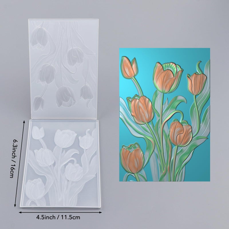 CYFUN DESIGN Tulip 3D Embossing Folder for Card Making DIY Scrapbooking Blossom Tulip Flower Clear Plastic Texture Fades Embossing Folder Template for Scrapbooking Paper Crafts Arts Supplies Handmade Crafts - Image 3
