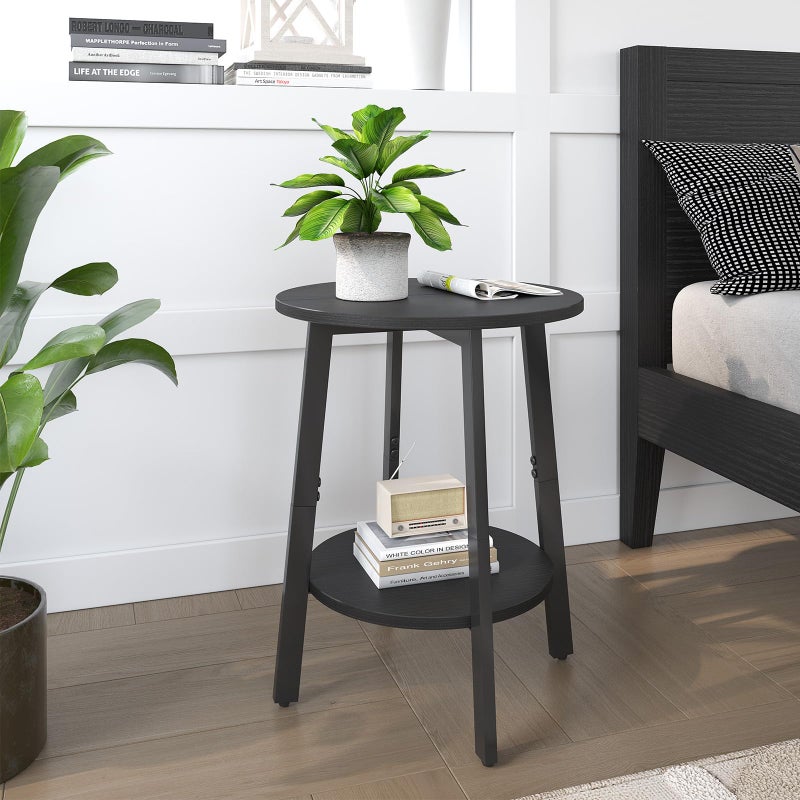 sthmec Side Table Set of 2, Small Round End Table with Storage Shelf for Small Space, 2-Tier Black Bedside Table Sofa Couch Table, Nighstands Set of 2 Accent Table for Living Room, Bedroom, Black - Image 2