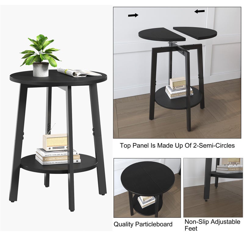 sthmec Side Table Set of 2, Small Round End Table with Storage Shelf for Small Space, 2-Tier Black Bedside Table Sofa Couch Table, Nighstands Set of 2 Accent Table for Living Room, Bedroom, Black - Image 4