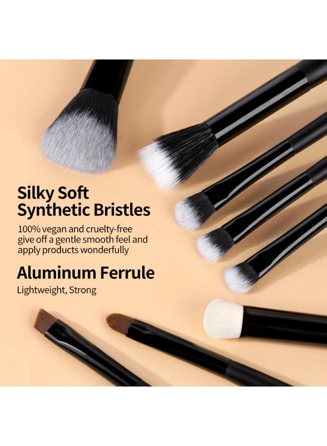 مانجي مجموعة فرش مكياج من مانج، مكونة من 11 قطع، مصنوعة من مواد صناعية فاخرة، لمستحضرات التجميل، مثل الكونسيلر، وبودرة الوجه، وأحمر الخدود، وظلال العيون، مع حقيبة مستحضرات تجميل. (أسود) - Image 5